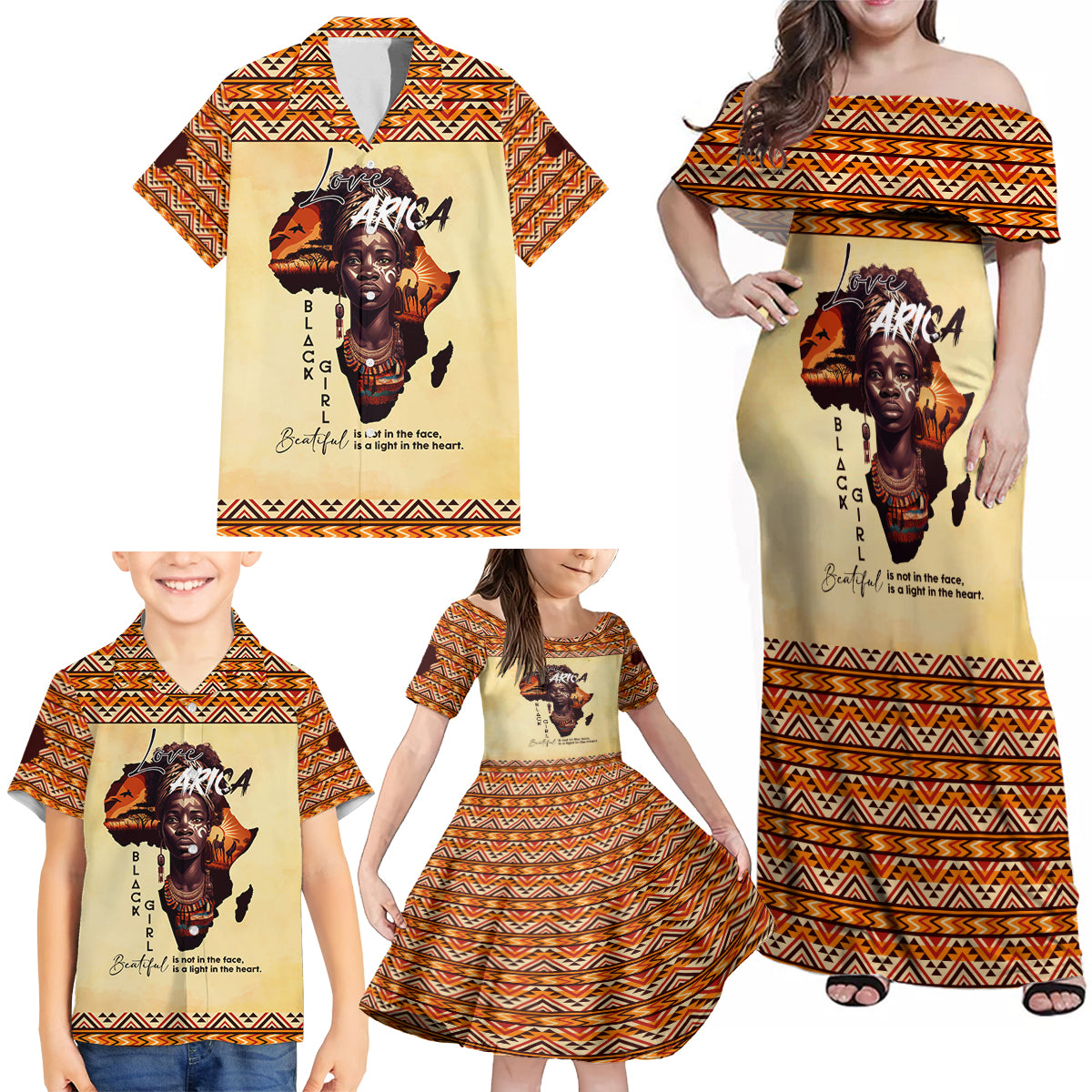 Personalized Love Africa Family Matching Off Shoulder Maxi Dress and Hawaiian Shirt Black Girl Beautiful - Wonder Print Shop