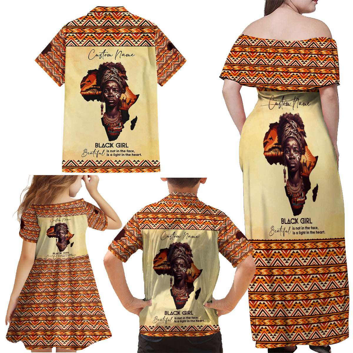 Personalized Love Africa Family Matching Off Shoulder Maxi Dress and Hawaiian Shirt Black Girl Beautiful - Wonder Print Shop
