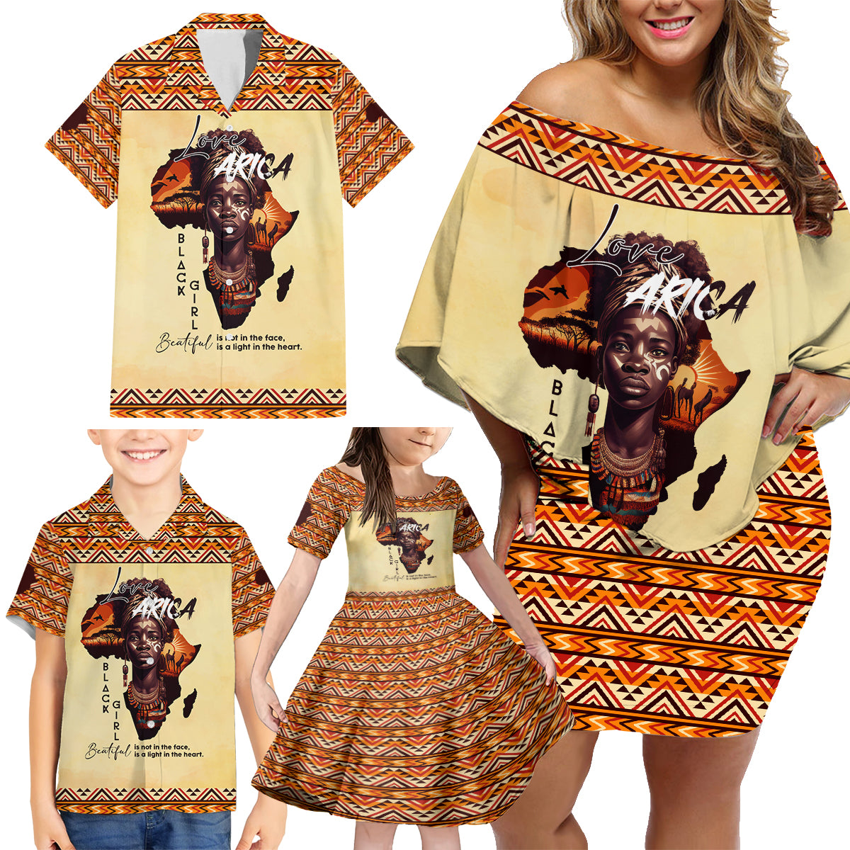 Personalized Love Africa Family Matching Off Shoulder Short Dress and Hawaiian Shirt Black Girl Beautiful - Wonder Print Shop