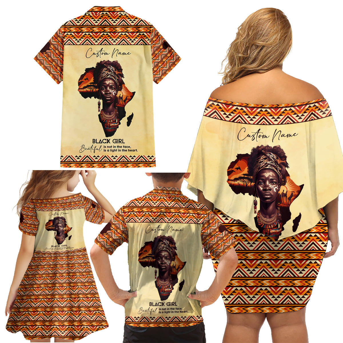 Personalized Love Africa Family Matching Off Shoulder Short Dress and Hawaiian Shirt Black Girl Beautiful - Wonder Print Shop
