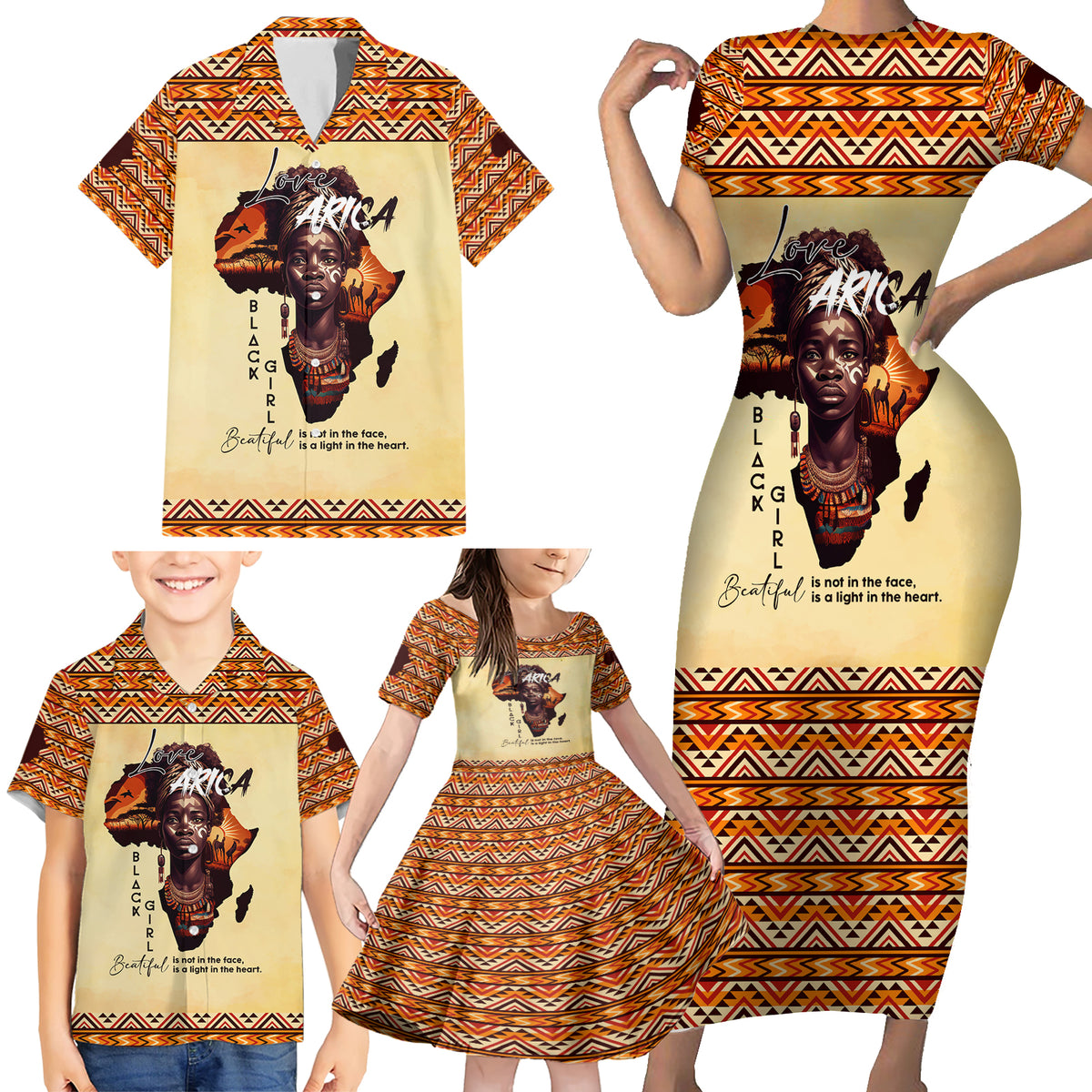 Personalized Love Africa Family Matching Short Sleeve Bodycon Dress and Hawaiian Shirt Black Girl Beautiful - Wonder Print Shop