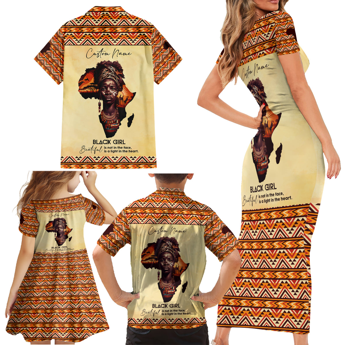 Personalized Love Africa Family Matching Short Sleeve Bodycon Dress and Hawaiian Shirt Black Girl Beautiful - Wonder Print Shop