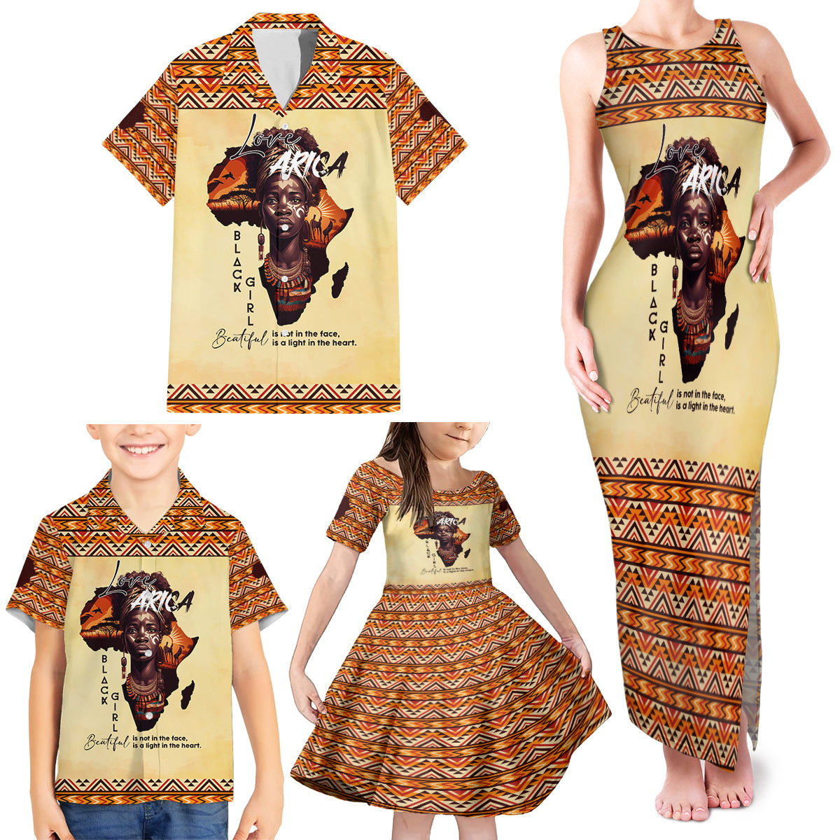 Personalized Love Africa Family Matching Tank Maxi Dress and Hawaiian Shirt Black Girl Beautiful - Wonder Print Shop