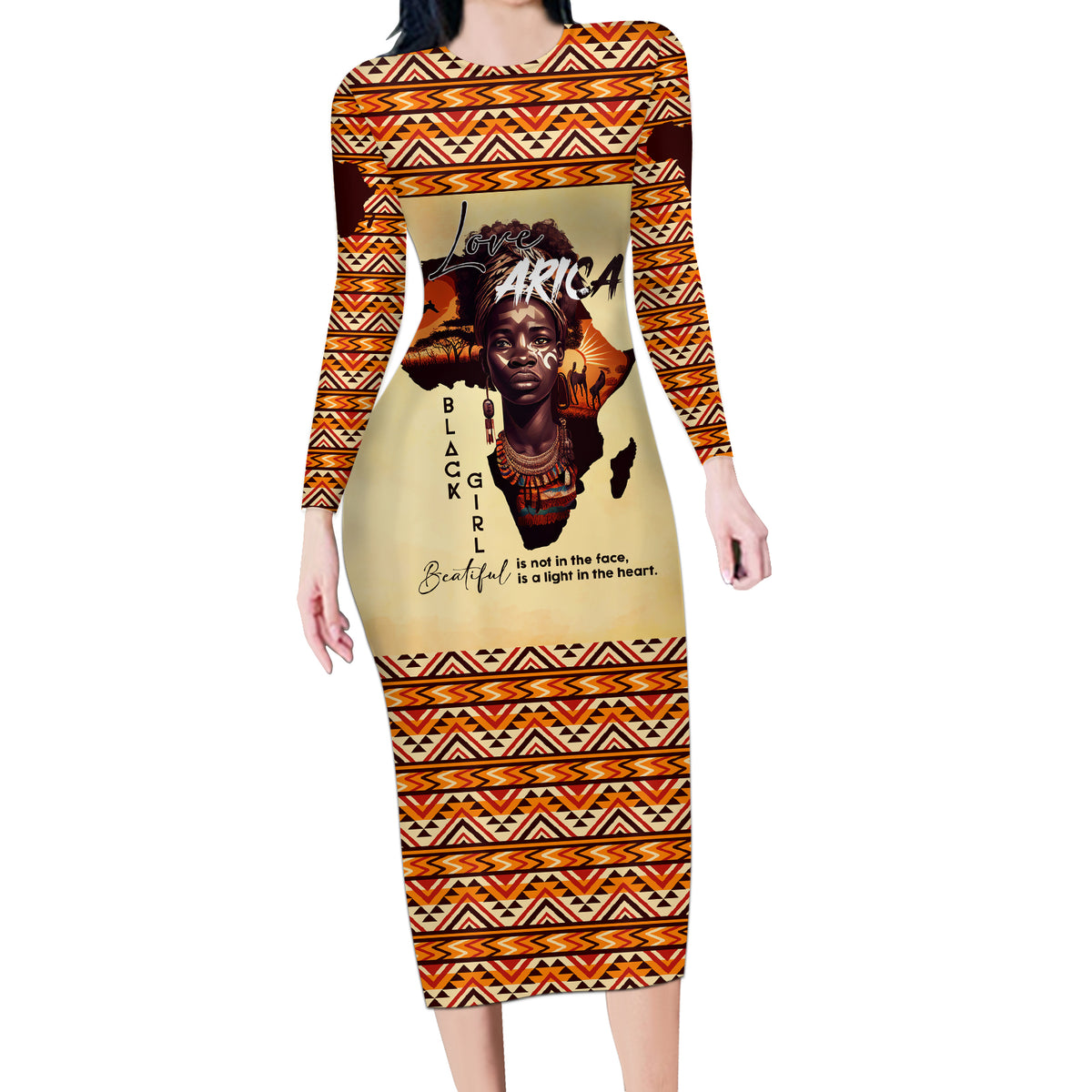 Personalized Love Africa Long Sleeve Bodycon Dress Black Girl Beautiful - Wonder Print Shop