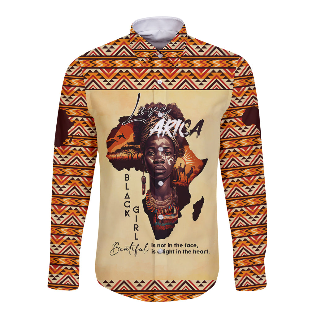 Personalized Love Africa Long Sleeve Button Shirt Black Girl Beautiful - Wonder Print Shop