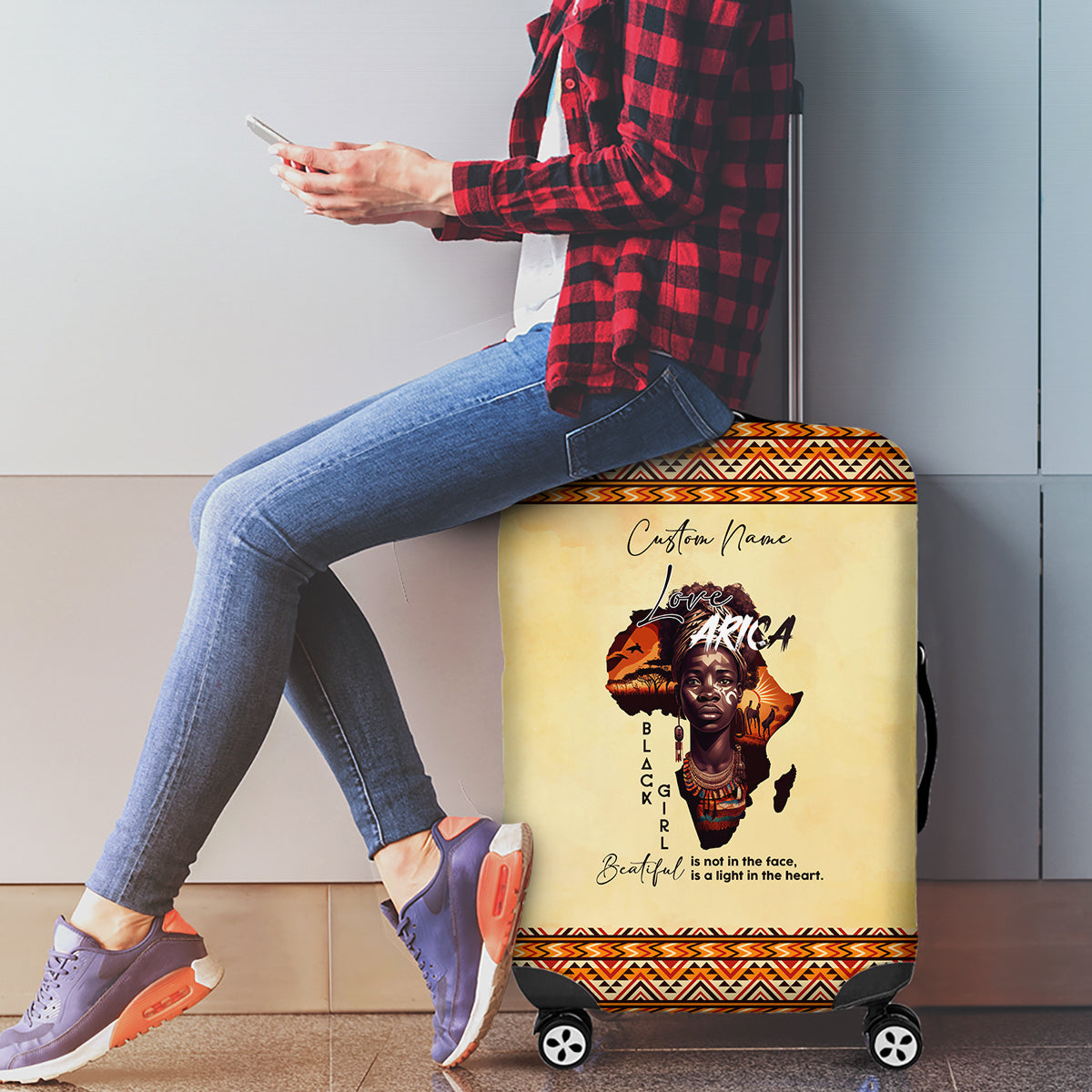 Personalized Love Africa Luggage Cover Black Girl Beautiful - Wonder Print Shop