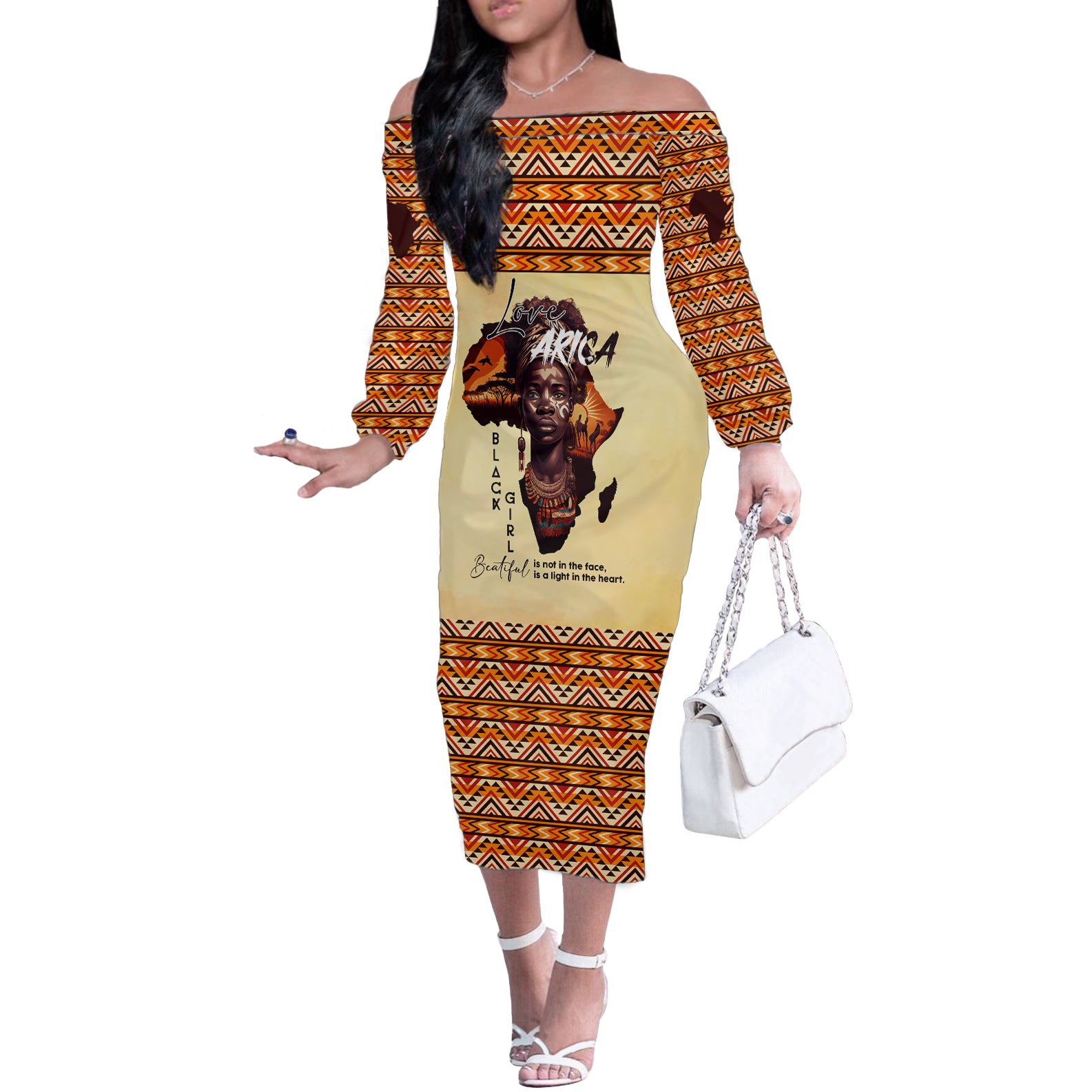 Personalized Love Africa Off The Shoulder Long Sleeve Dress Black Girl Beautiful - Wonder Print Shop