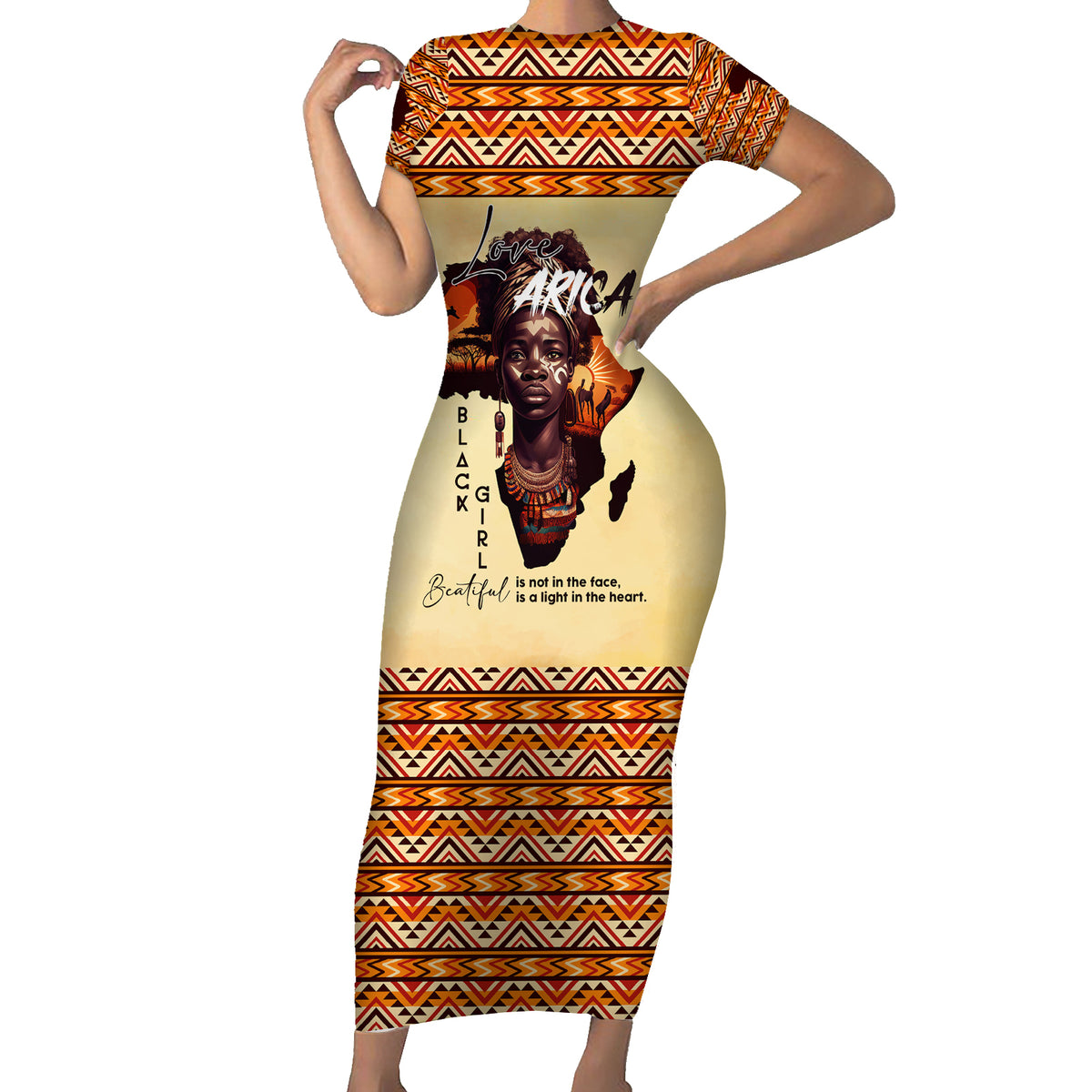Personalized Love Africa Short Sleeve Bodycon Dress Black Girl Beautiful - Wonder Print Shop