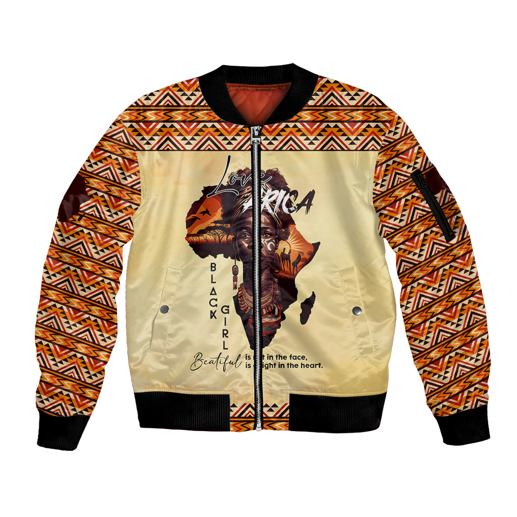 Personalized Love Africa Sleeve Zip Bomber Jacket Black Girl Beautiful - Wonder Print Shop