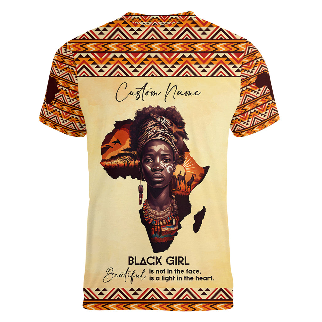 Personalized Love Africa Women V Neck T Shirt Black Girl Beautiful - Wonder Print Shop