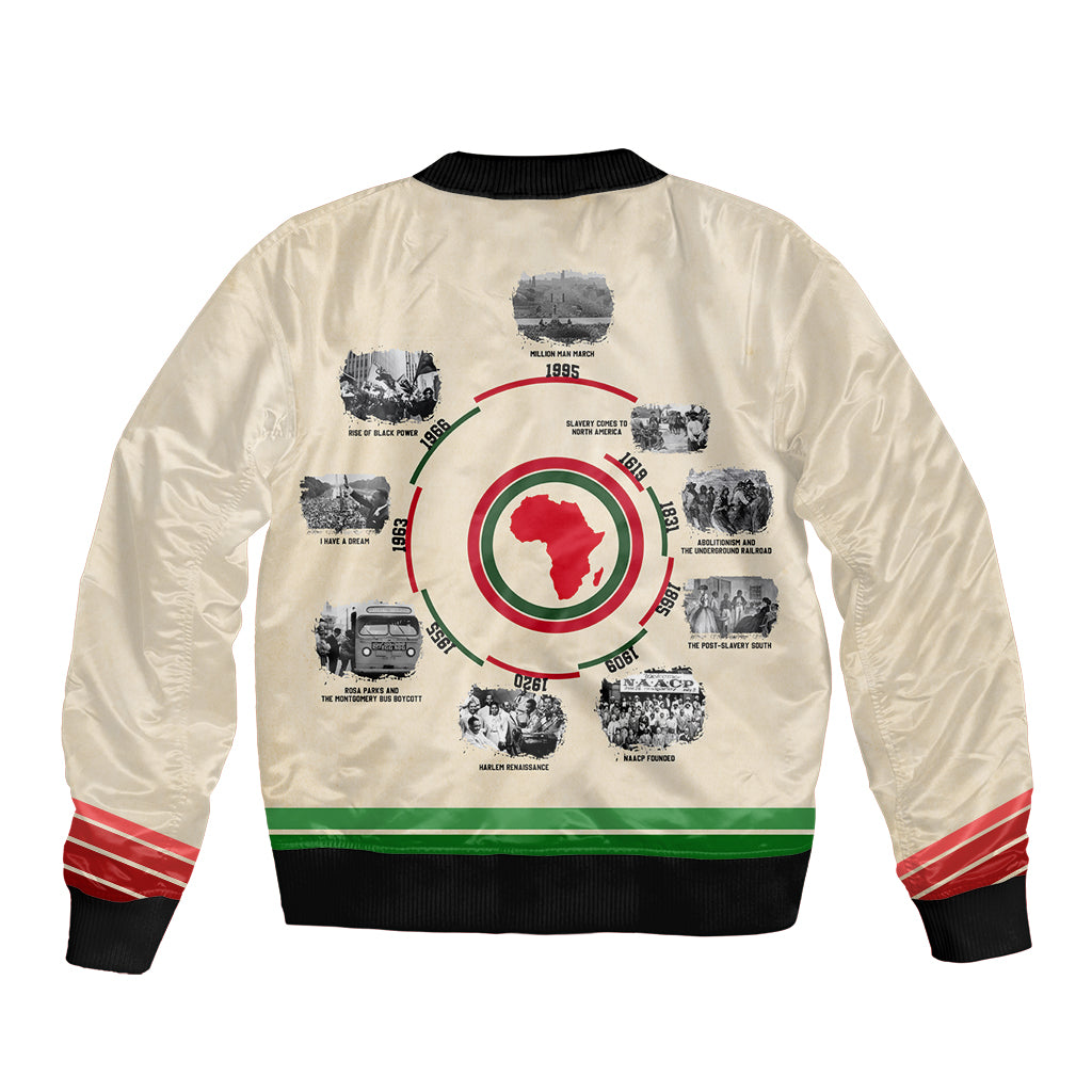 Black History Milestones Bomber Jacket African Timeline - Wonder Print Shop