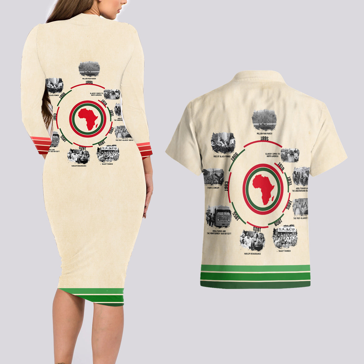 Black History Milestones Couples Matching Long Sleeve Bodycon Dress and Hawaiian Shirt African Timeline - Wonder Print Shop