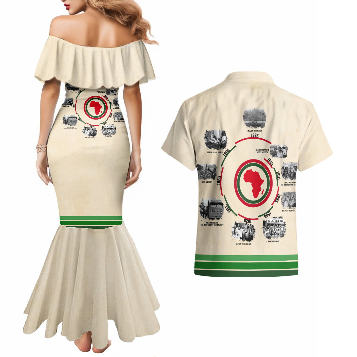 Black History Milestones Couples Matching Mermaid Dress and Hawaiian Shirt African Timeline - Wonder Print Shop