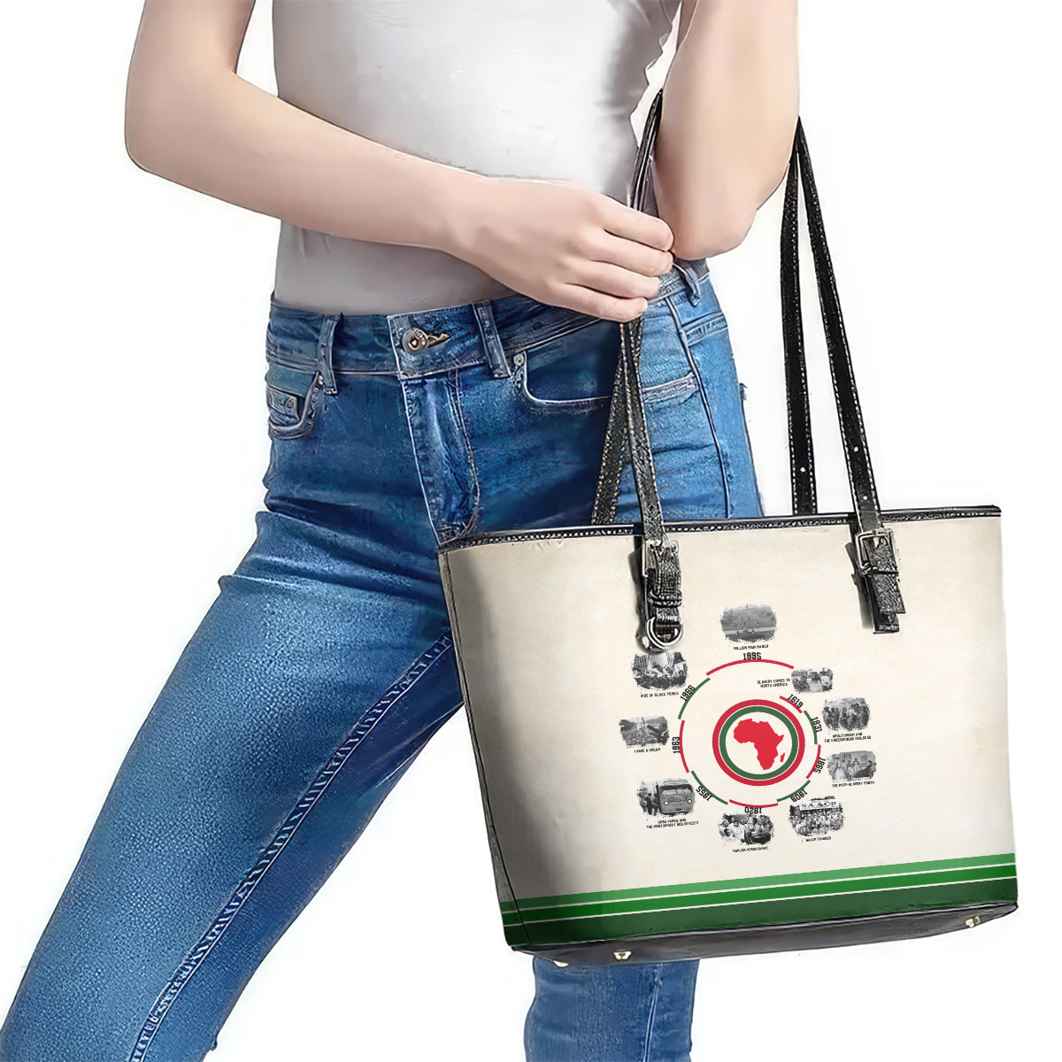 Black History Milestones Leather Tote Bag African Timeline - Wonder Print Shop