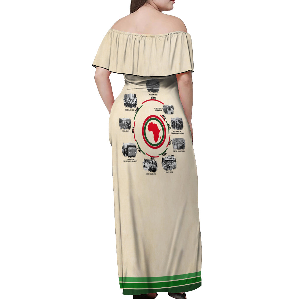 Black History Milestones Off Shoulder Maxi Dress African Timeline - Wonder Print Shop