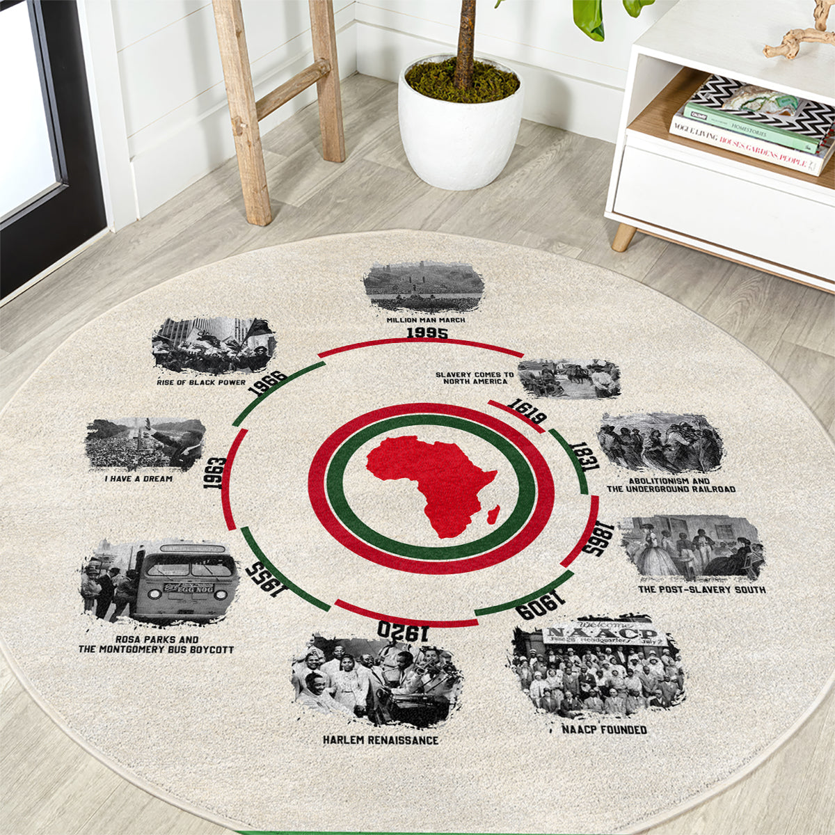 Black History Milestones Round Carpet African Timeline