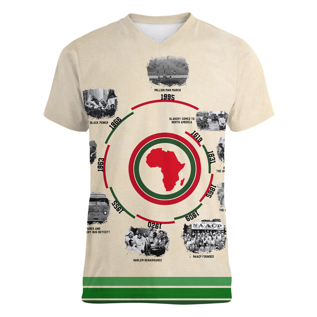 Black History Milestones Women V Neck T Shirt African Timeline - Wonder Print Shop