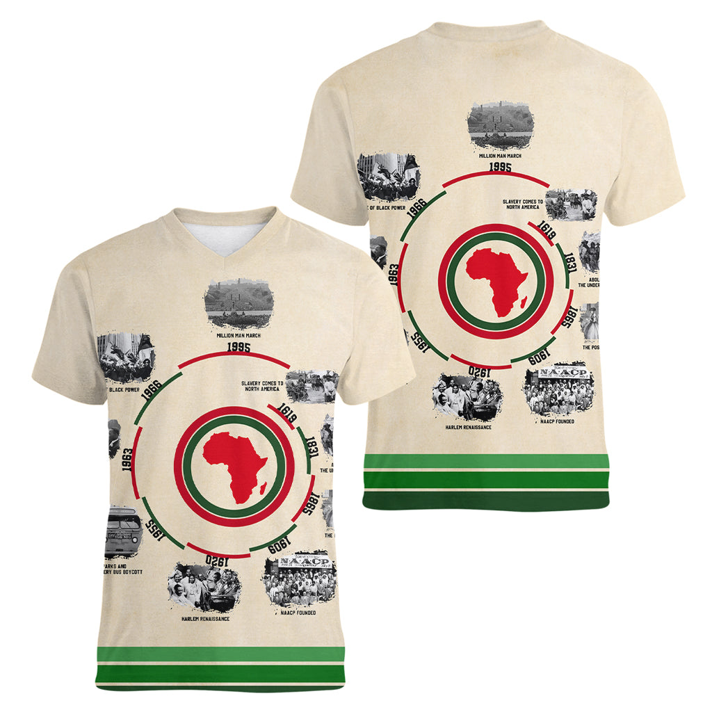 Black History Milestones Women V Neck T Shirt African Timeline - Wonder Print Shop