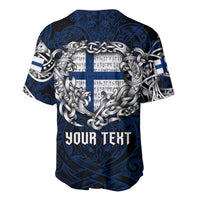 Personalized Finland Viking Blood Baseball Jersey Nordic Runes and Shield of Ancestry in Tribal Knotwork