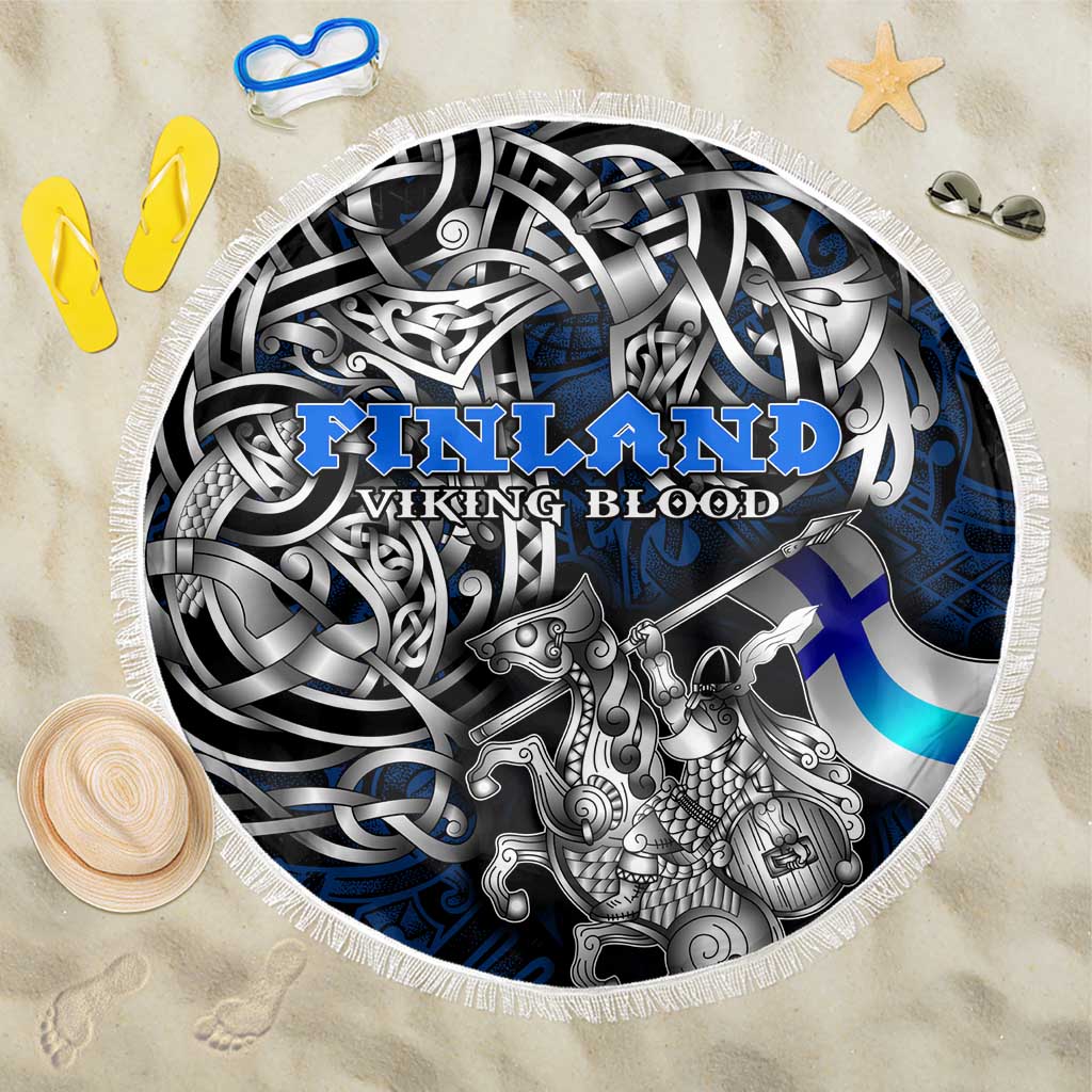 Finland Viking Blood Beach Blanket Nordic Runes and Shield of Ancestry in Tribal Knotwork
