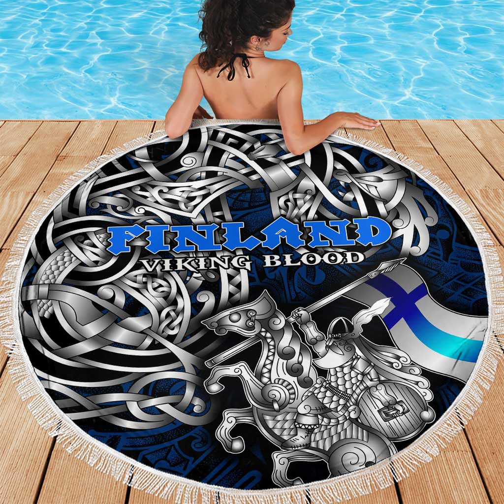 Finland Viking Blood Beach Blanket Nordic Runes and Shield of Ancestry in Tribal Knotwork
