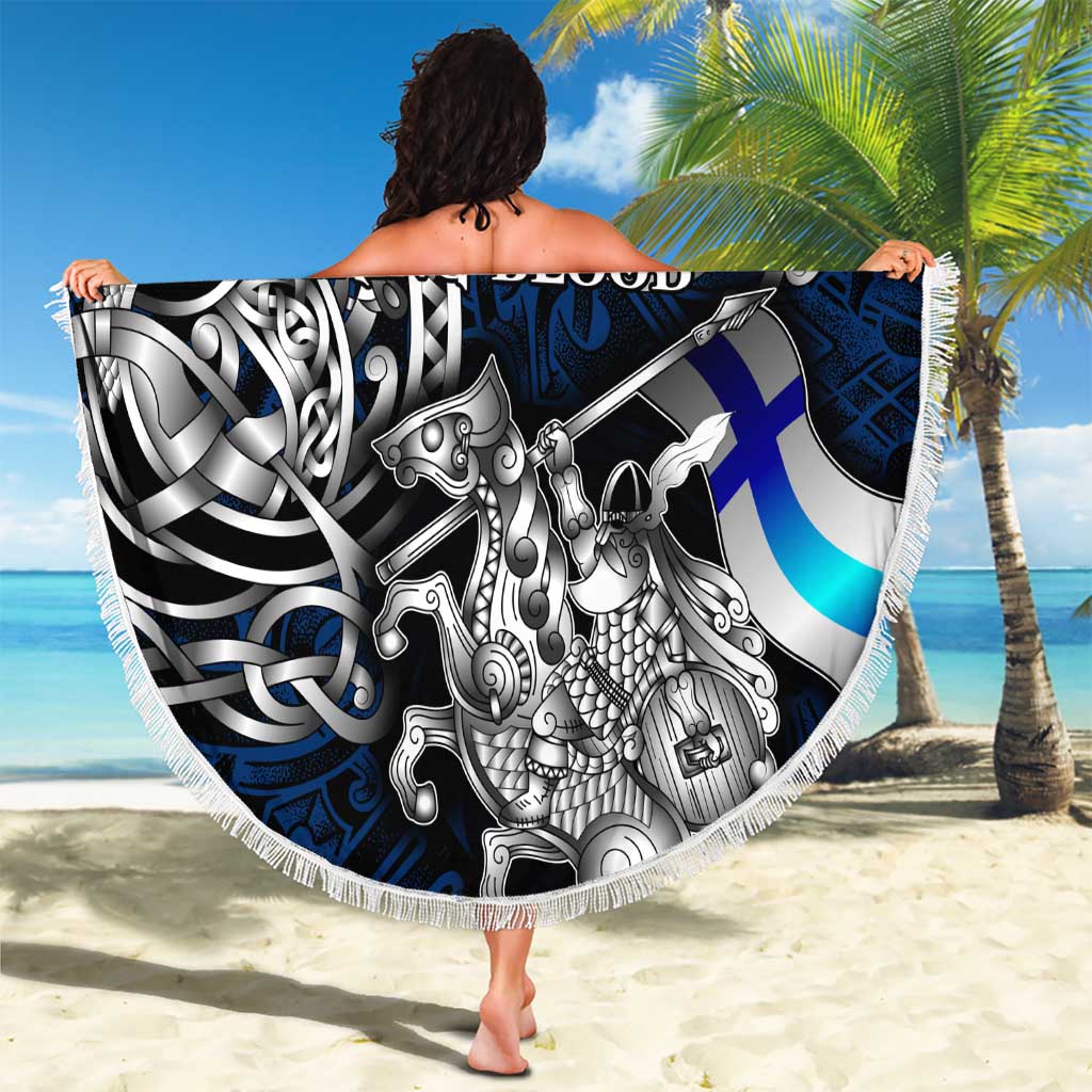 Finland Viking Blood Beach Blanket Nordic Runes and Shield of Ancestry in Tribal Knotwork