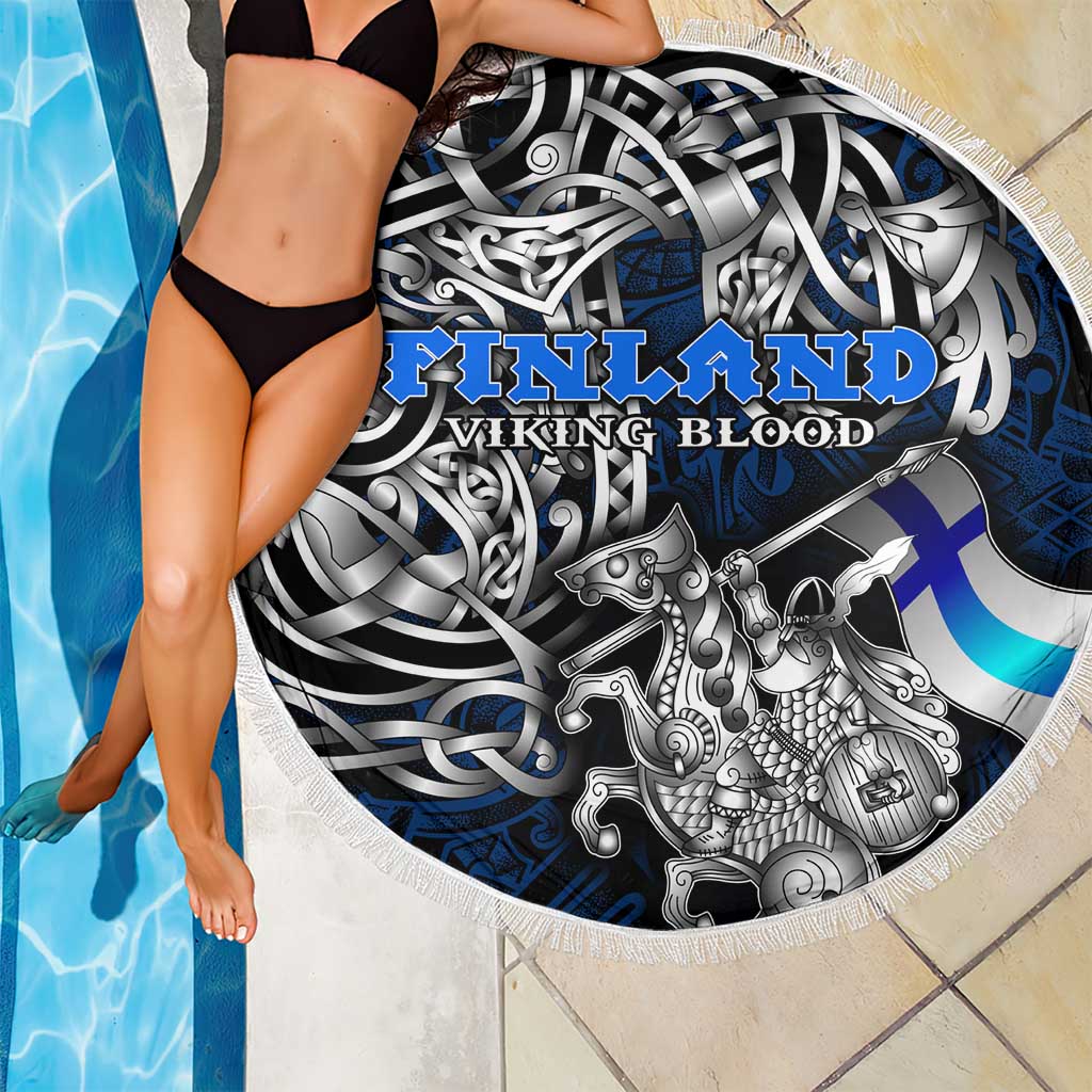 Finland Viking Blood Beach Blanket Nordic Runes and Shield of Ancestry in Tribal Knotwork