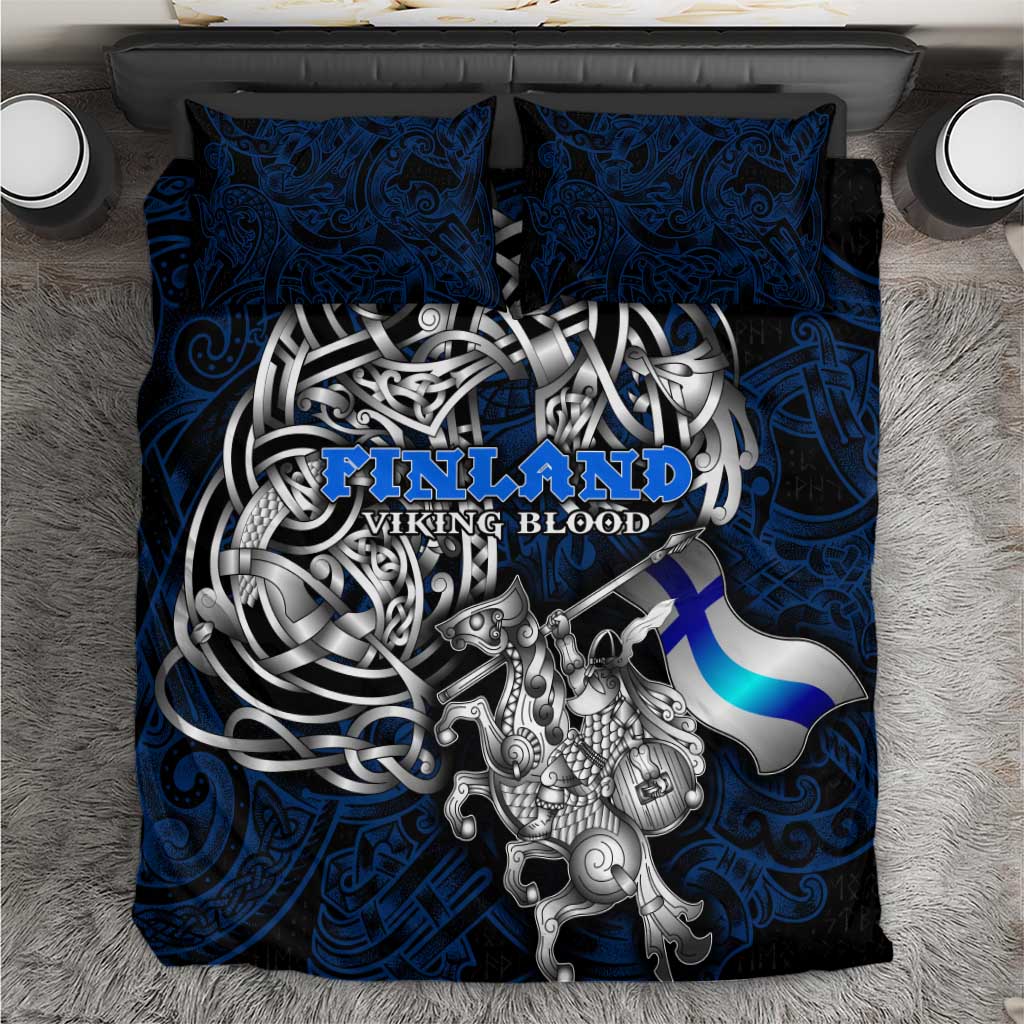 Finland Viking Blood Bedding Set Nordic Runes and Shield of Ancestry in Tribal Knotwork