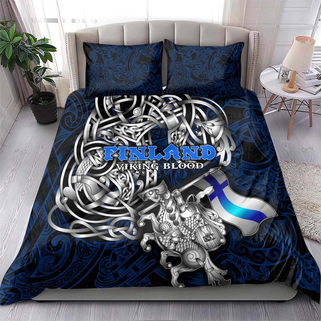 Finland Viking Blood Bedding Set Nordic Runes and Shield of Ancestry in Tribal Knotwork