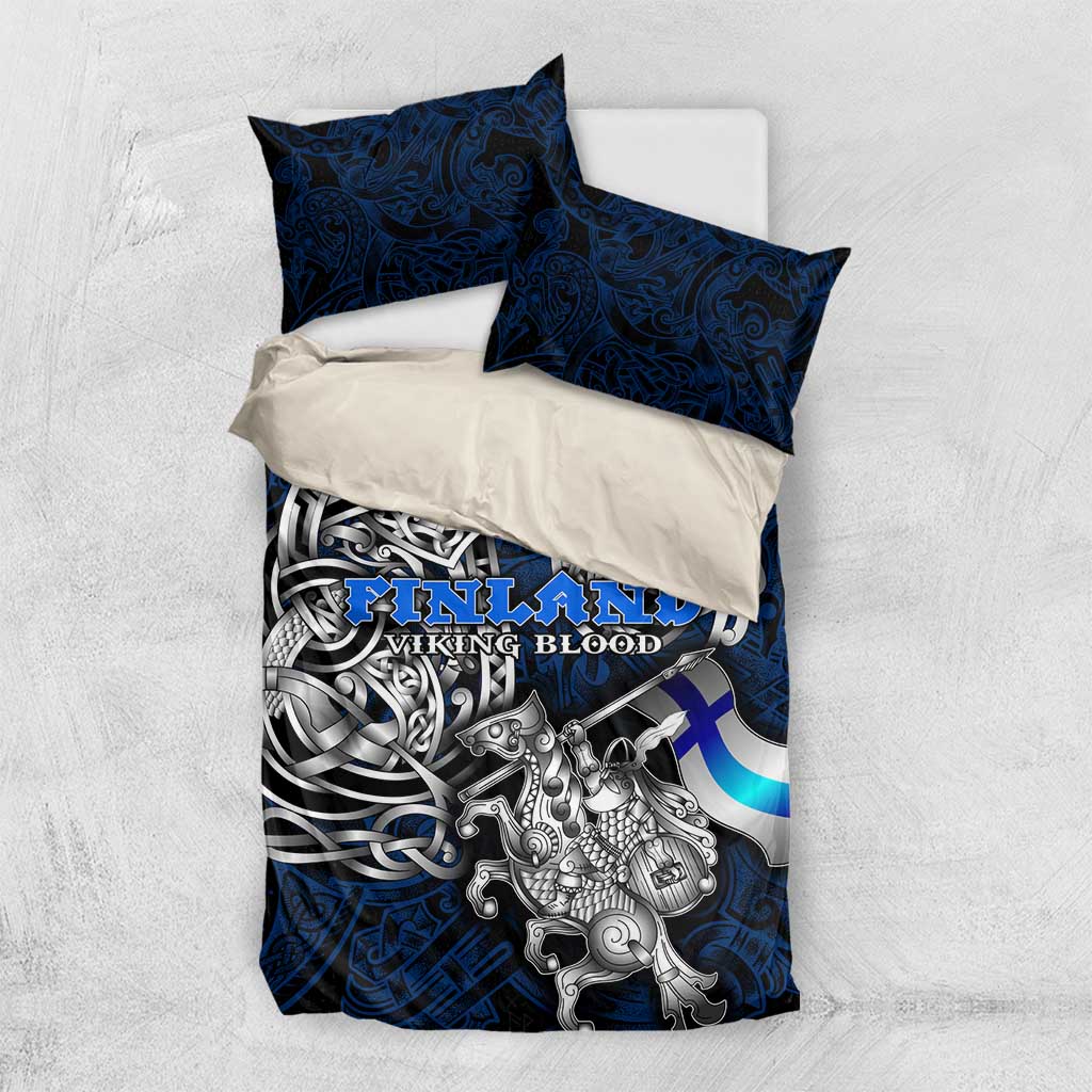 Finland Viking Blood Bedding Set Nordic Runes and Shield of Ancestry in Tribal Knotwork