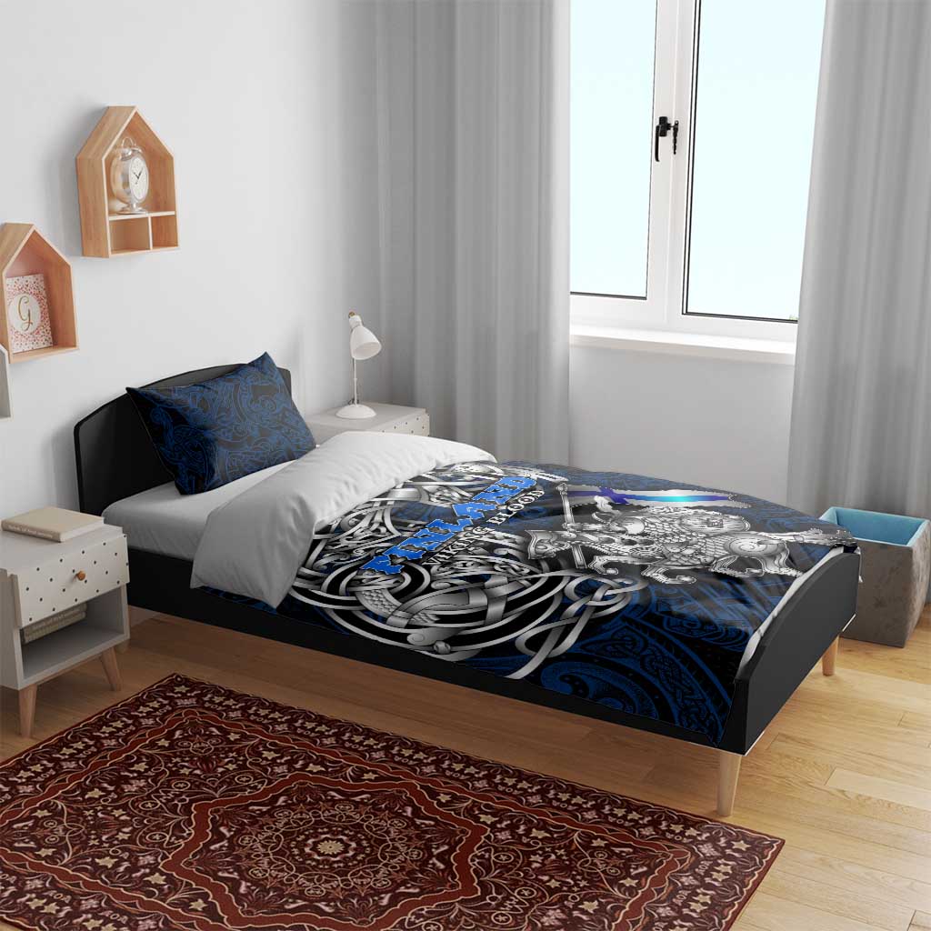 Finland Viking Blood Bedding Set Nordic Runes and Shield of Ancestry in Tribal Knotwork