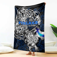 Finland Viking Blood Blanket Nordic Runes and Shield of Ancestry in Tribal Knotwork