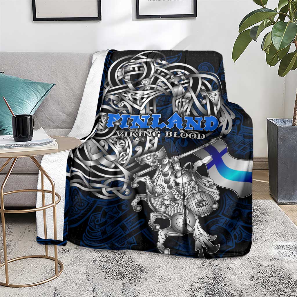 Finland Viking Blood Blanket Nordic Runes and Shield of Ancestry in Tribal Knotwork