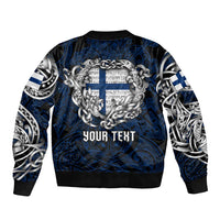 Personalized Finland Viking Blood Bomber Jacket Nordic Runes and Shield of Ancestry in Tribal Knotwork