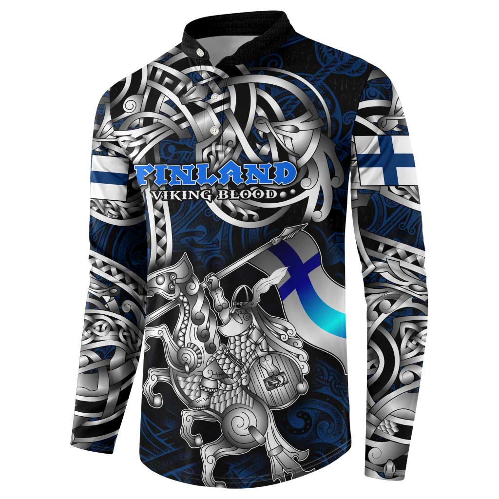 Personalized Finland Viking Blood Button Sweatshirt Nordic Runes and Shield of Ancestry in Tribal Knotwork