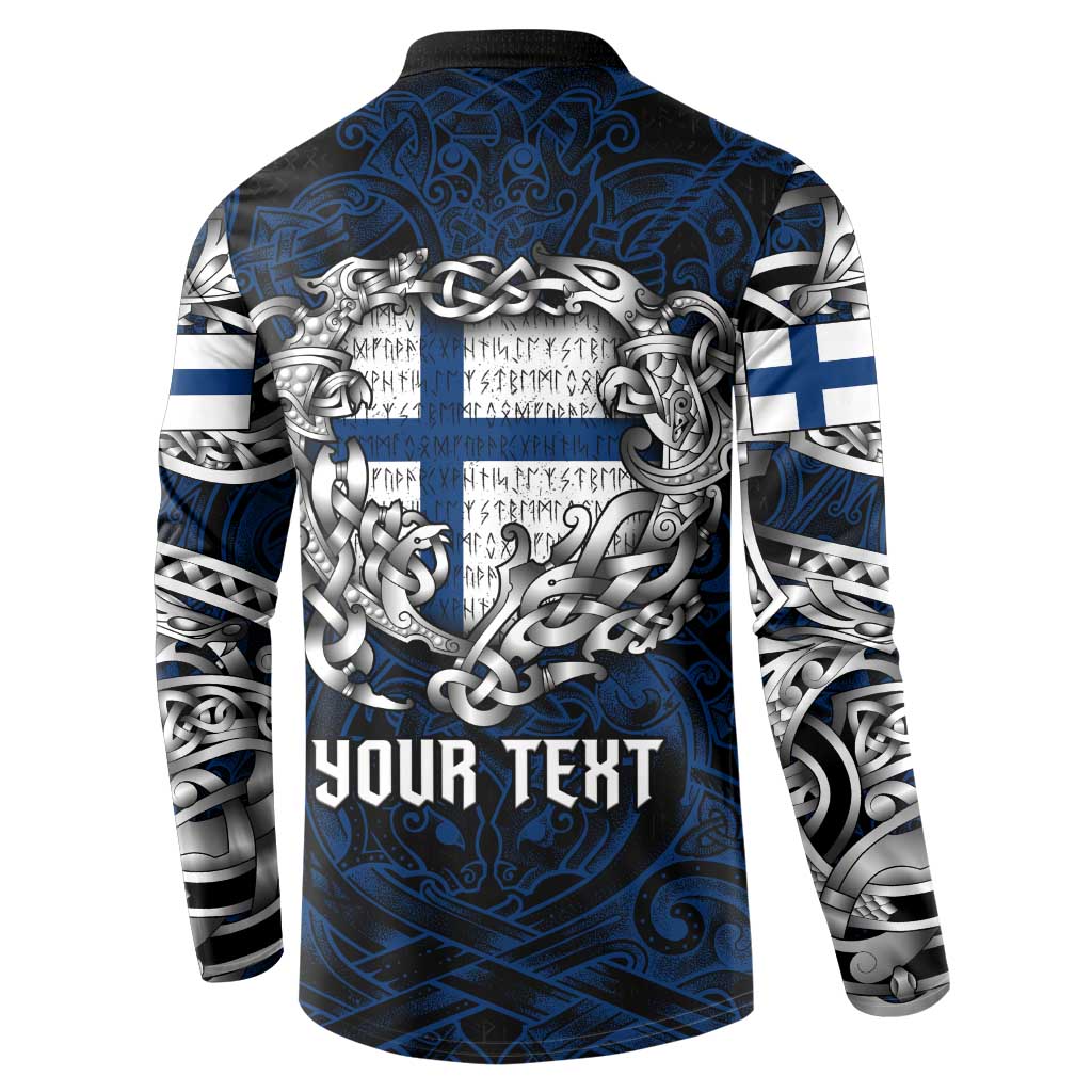 Personalized Finland Viking Blood Button Sweatshirt Nordic Runes and Shield of Ancestry in Tribal Knotwork