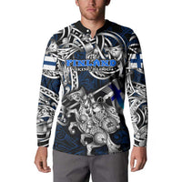 Personalized Finland Viking Blood Button Sweatshirt Nordic Runes and Shield of Ancestry in Tribal Knotwork