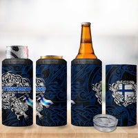 Finland Viking Blood 4 in 1 Can Cooler Tumbler Nordic Runes and Shield of Ancestry in Tribal Knotwork