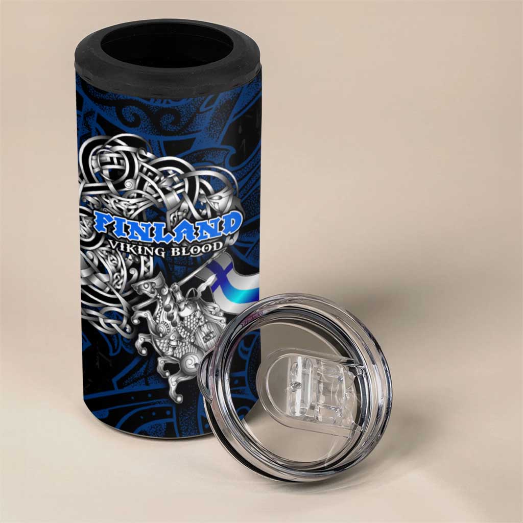 Finland Viking Blood 4 in 1 Can Cooler Tumbler Nordic Runes and Shield of Ancestry in Tribal Knotwork