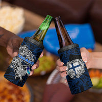 Finland Viking Blood 4 in 1 Can Cooler Tumbler Nordic Runes and Shield of Ancestry in Tribal Knotwork