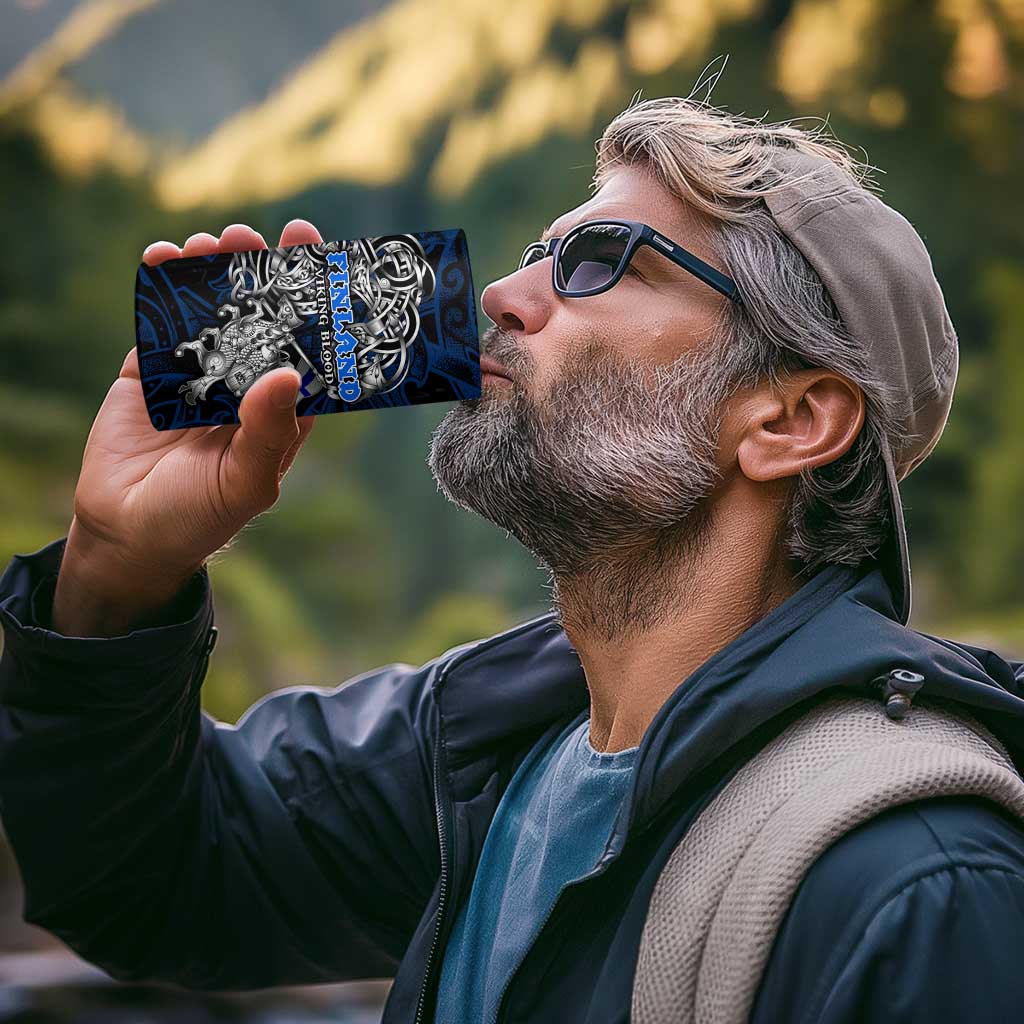 Finland Viking Blood 4 in 1 Can Cooler Tumbler Nordic Runes and Shield of Ancestry in Tribal Knotwork