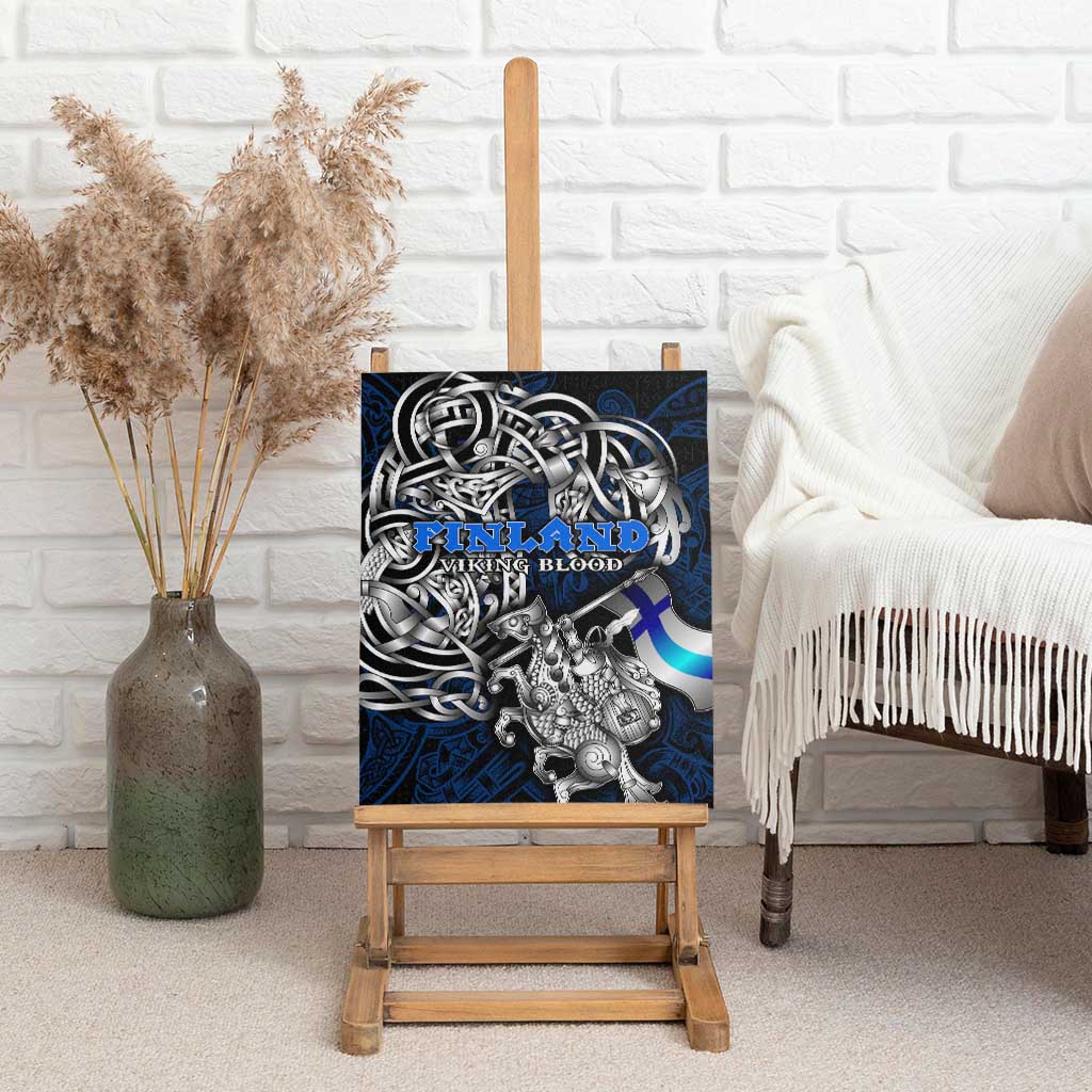 Finland Viking Blood Canvas Wall Art Nordic Runes and Shield of Ancestry in Tribal Knotwork