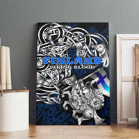 Finland Viking Blood Canvas Wall Art Nordic Runes and Shield of Ancestry in Tribal Knotwork