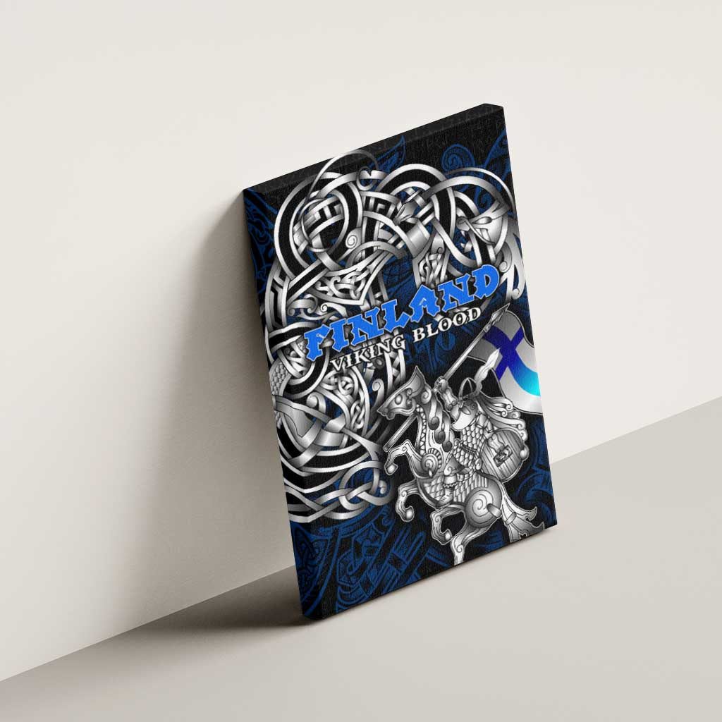 Finland Viking Blood Canvas Wall Art Nordic Runes and Shield of Ancestry in Tribal Knotwork