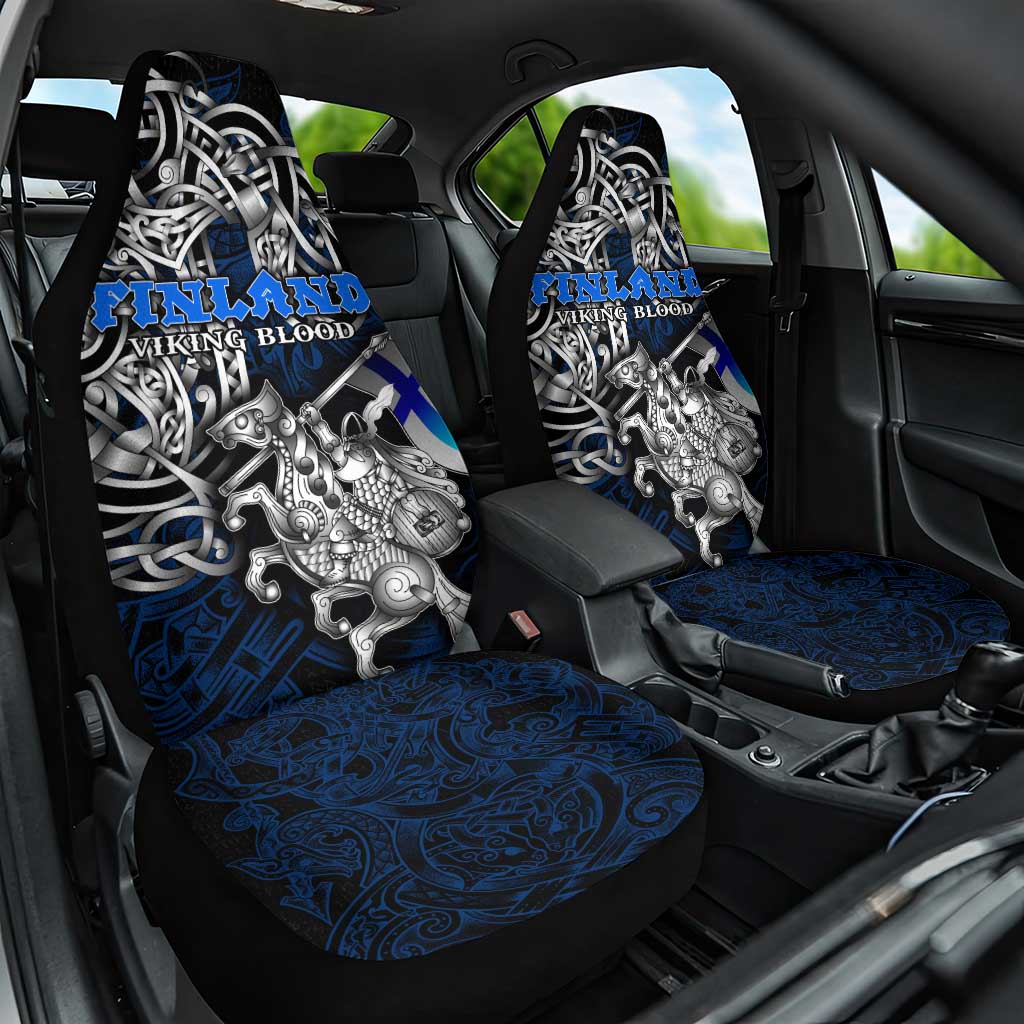 Finland Viking Blood Car Seat Cover Nordic Runes and Shield of Ancestry in Tribal Knotwork