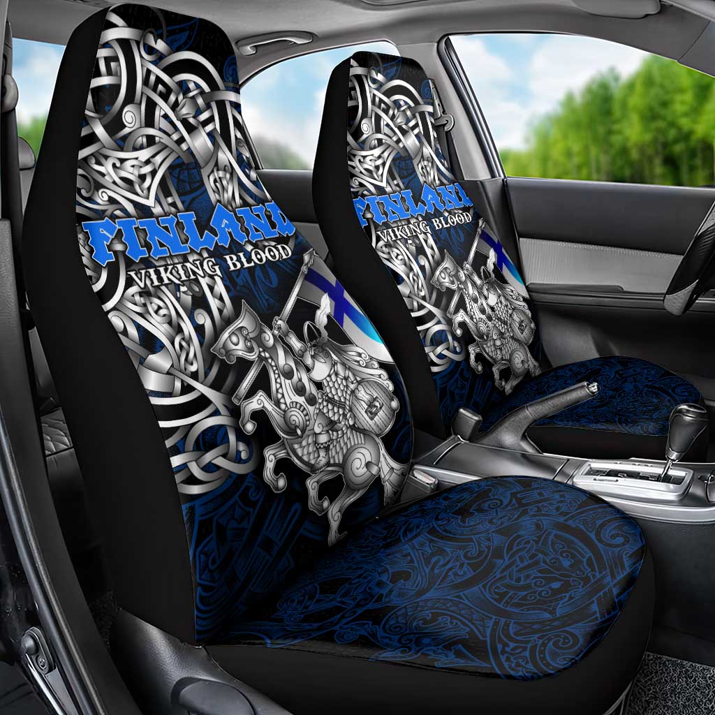 Finland Viking Blood Car Seat Cover Nordic Runes and Shield of Ancestry in Tribal Knotwork