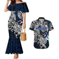 Personalized Finland Viking Blood Couples Matching Mermaid Dress and Hawaiian Shirt Nordic Runes and Shield of Ancestry in Tribal Knotwork