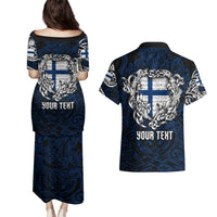 Personalized Finland Viking Blood Couples Matching Puletasi and Hawaiian Shirt Nordic Runes and Shield of Ancestry in Tribal Knotwork