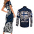 Personalized Finland Viking Blood Couples Matching Short Sleeve Bodycon Dress and Long Sleeve Button Shirt Nordic Runes and Shield of Ancestry in Tribal Knotwork