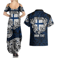 Personalized Finland Viking Blood Couples Matching Summer Maxi Dress and Hawaiian Shirt Nordic Runes and Shield of Ancestry in Tribal Knotwork
